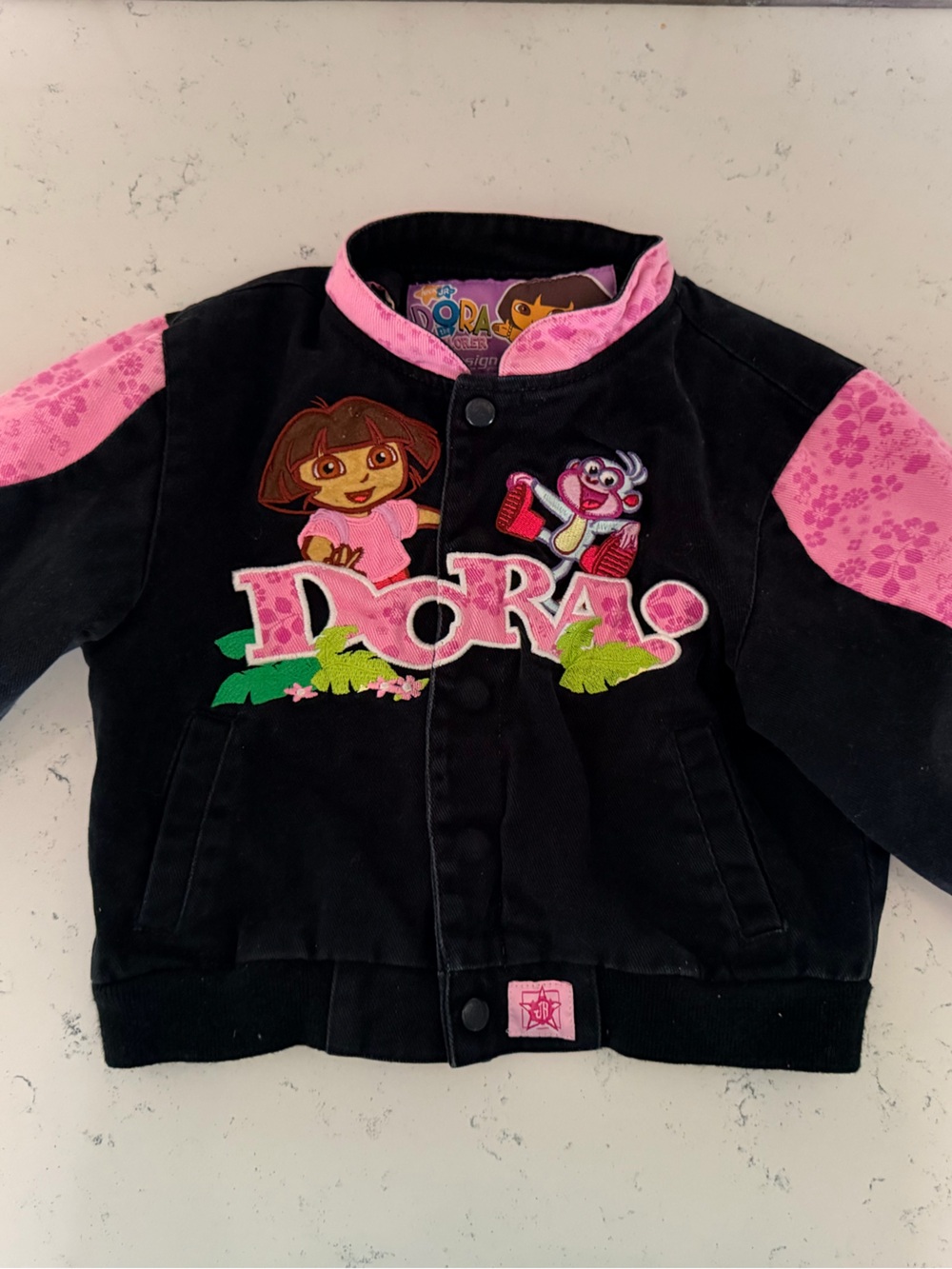 Dora the Explorer y2k Kid’s Black Jean Jacket Embroidered 4T